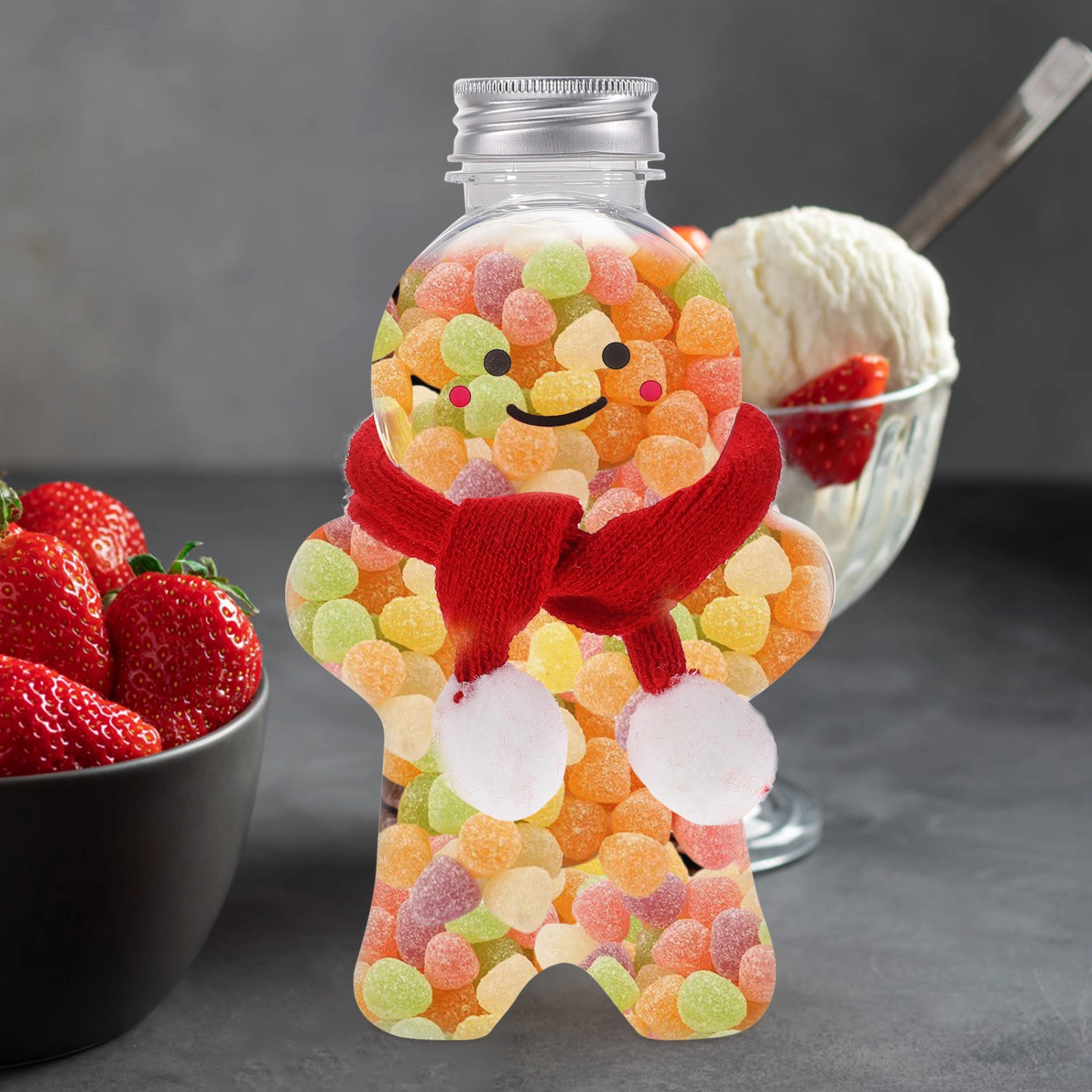 10 Sets Christmas Bottles Xmas Gingerbread Man Beverage Bottles Juice Bottles with Scarves