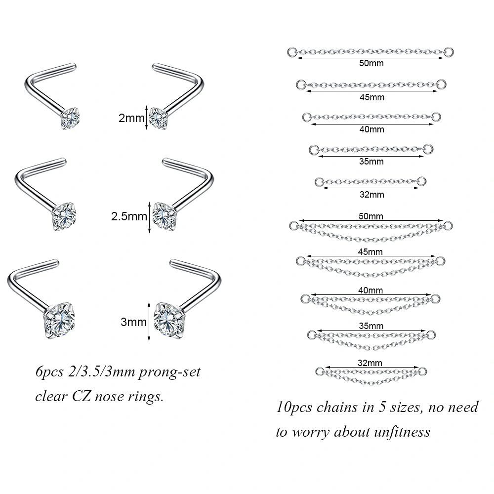 1 Set Nose Rings Stud Metal Nose Studs Nose Chain Nose Piercing Jewelry for Women