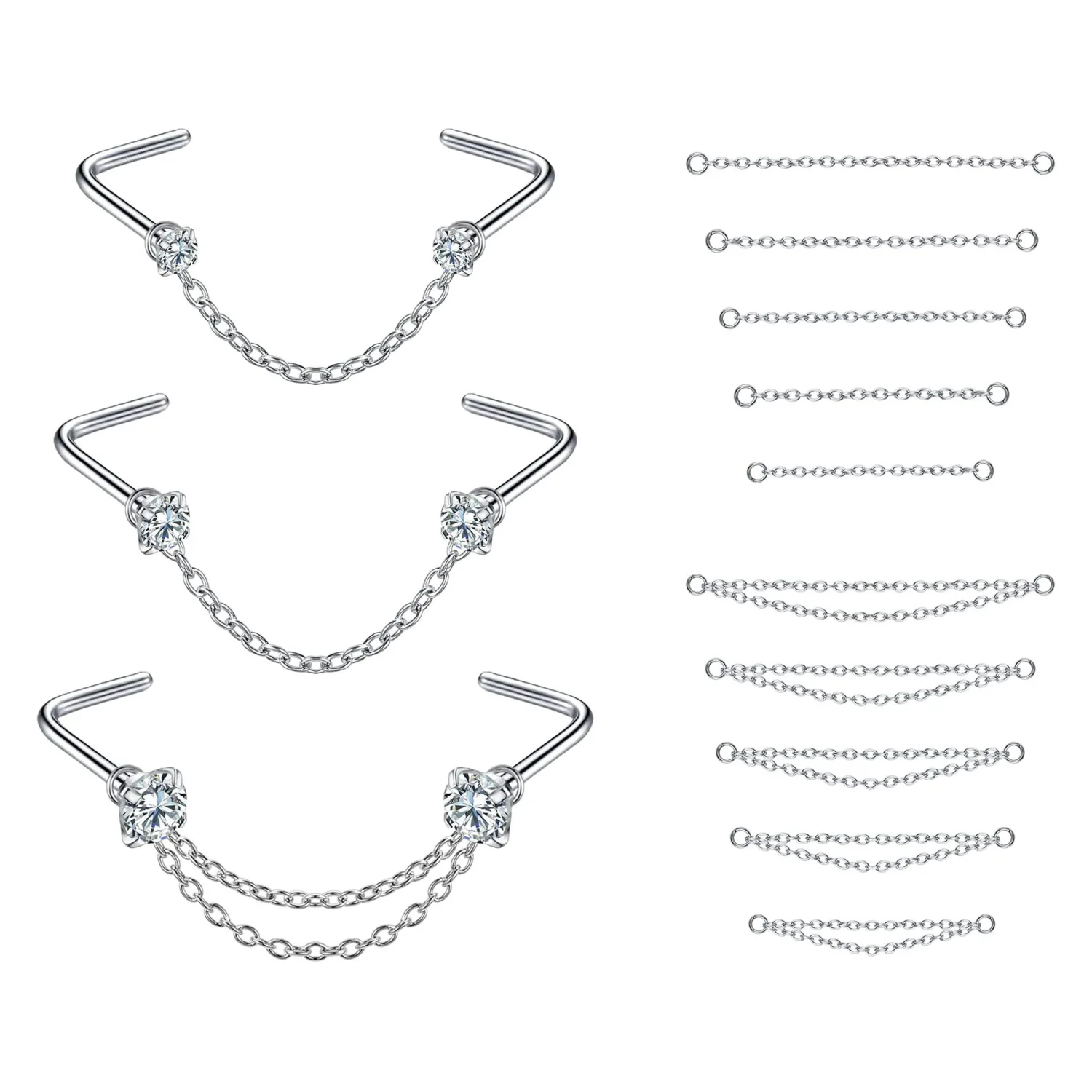 1 Set Nose Rings Stud Metal Nose Studs Nose Chain Nose Piercing Jewelry for Women