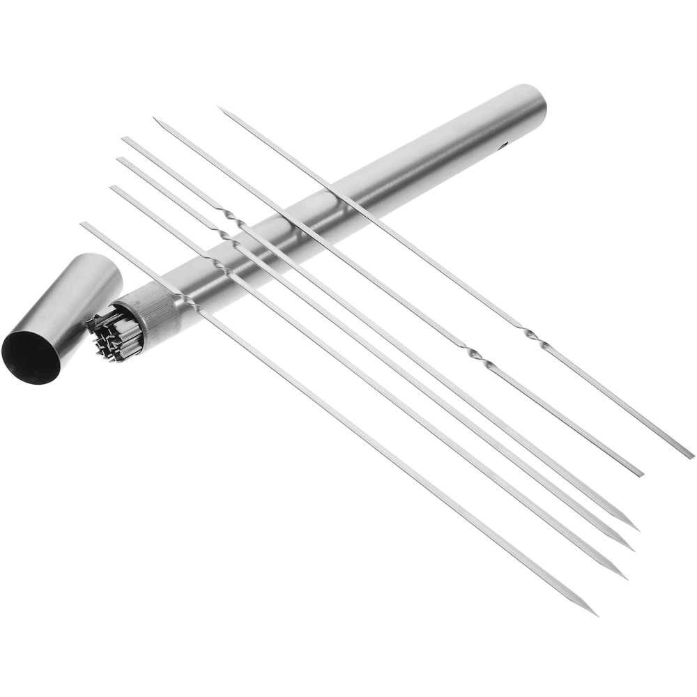 1 set of Stainless Steel Flat Barbecue Skewers with Storage Tube Reusable Skewers