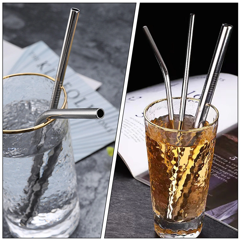 1 Set of Stainless Steel Straw Reusable Straws with Cleaning Brush Milk Tea Drinks Coffee Straw