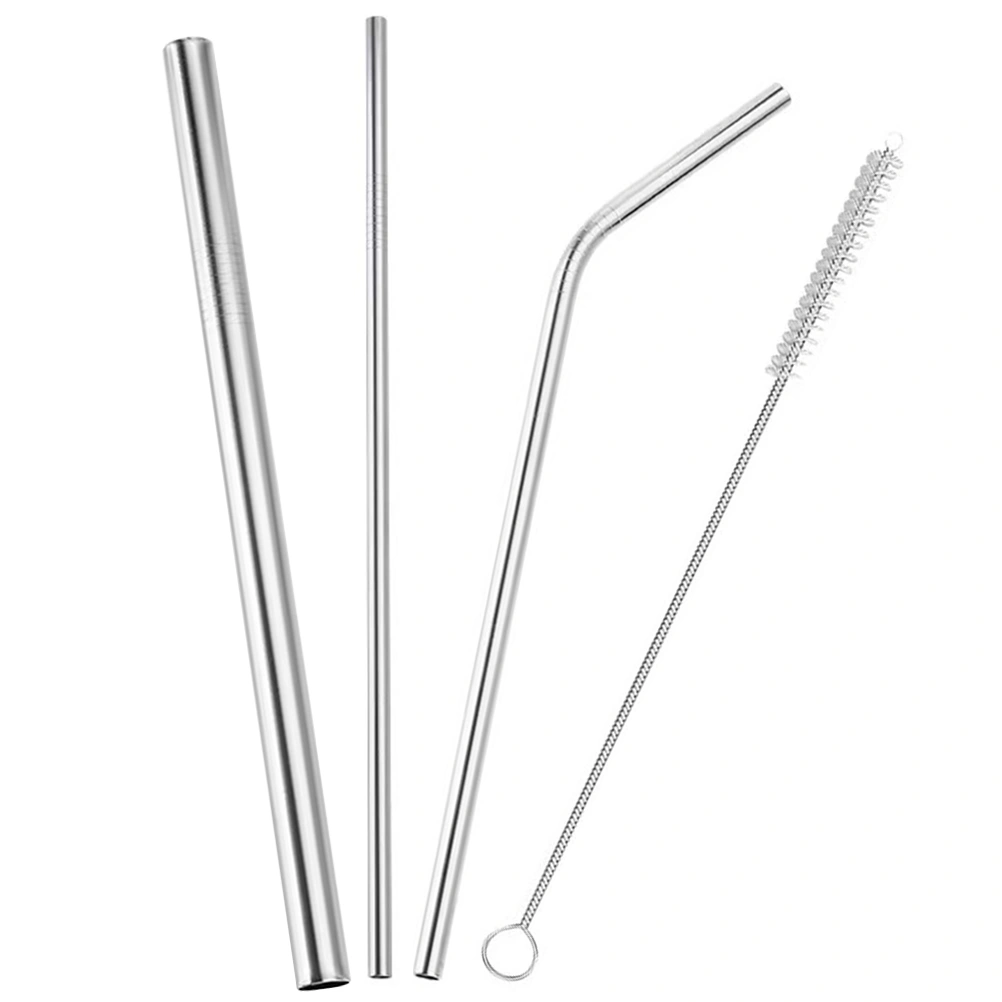 1 Set of Stainless Steel Straw Reusable Straws with Cleaning Brush Milk Tea Drinks Coffee Straw