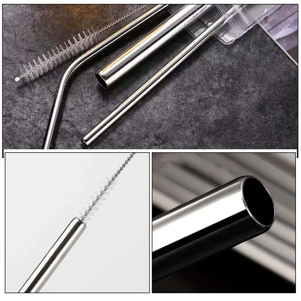 1 Set of Stainless Steel Straw Reusable Straws with Cleaning Brush Milk Tea Drinks Coffee Straw