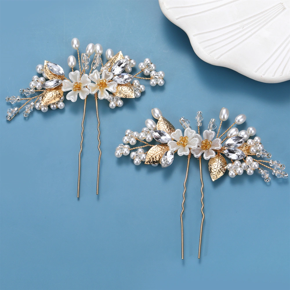 1 Pair Flower Hairpin  Rhinestone Pearl Hair Pins Brides Bridesmaids Hair Accessories