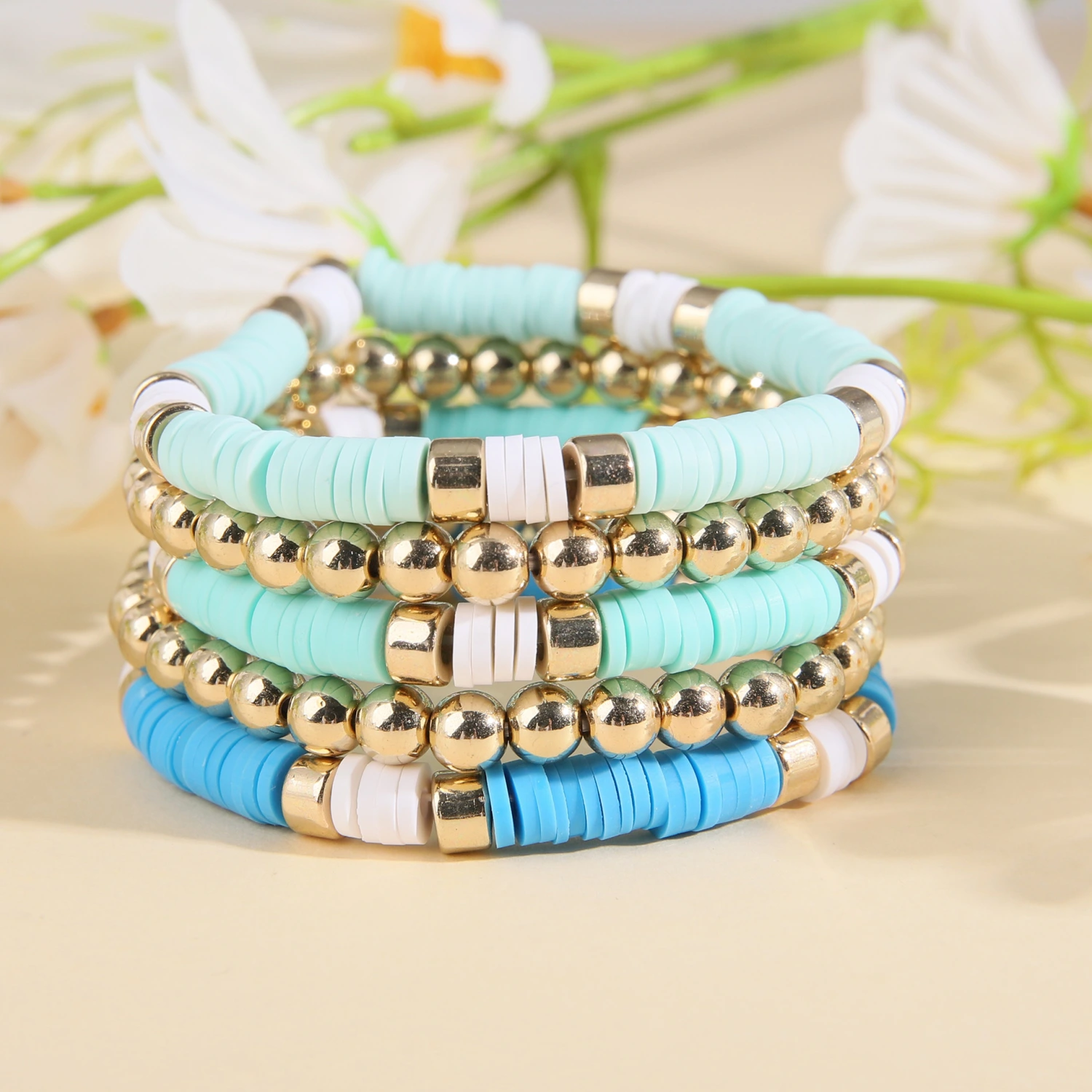 5pcs Bohemian Bracelets Polymer Clay Bracelets Retro Bracelets Women Wrist Jewelries
