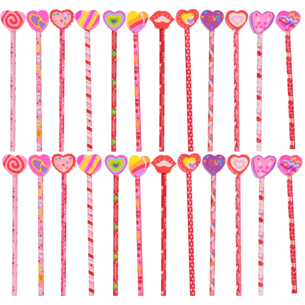 24Pcs Valentine's Day Pencils Wood Pencils Decorative Pencils Romantic Pencils Party Favors (Mixed Style)