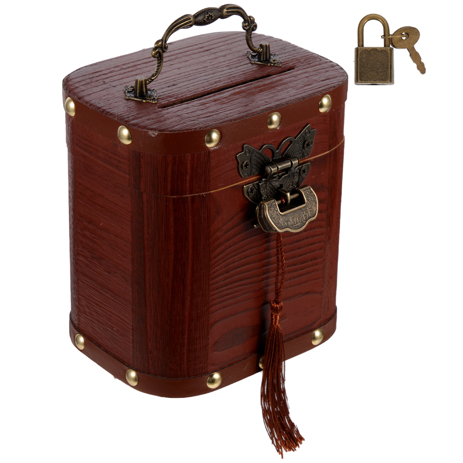 Wooden Piggy Bank Retro Style Treasure Chest Box Vintage Coin Savings Jar with Lock