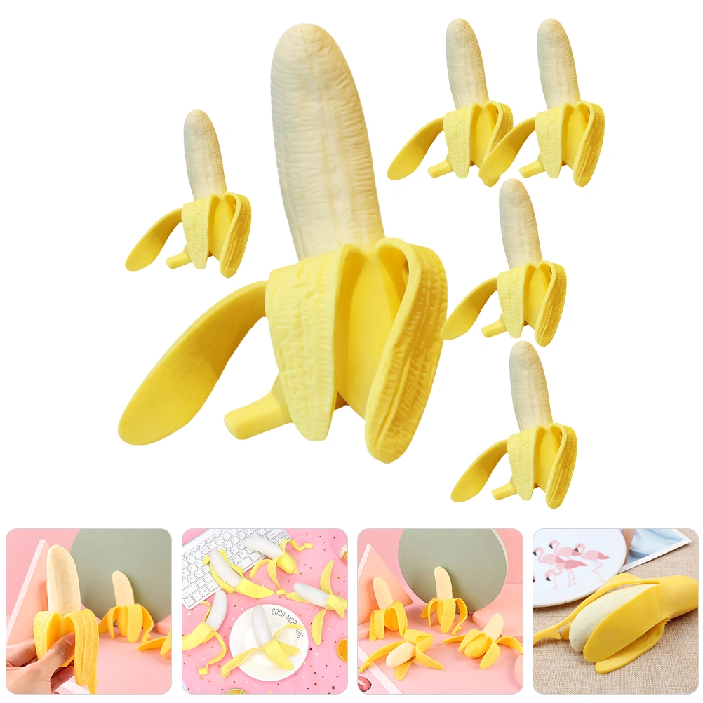 6pcs Banana Squeeze Toys Simulation Bananas Photo Props Fruit Squeeze Toys Stress Relief Toys