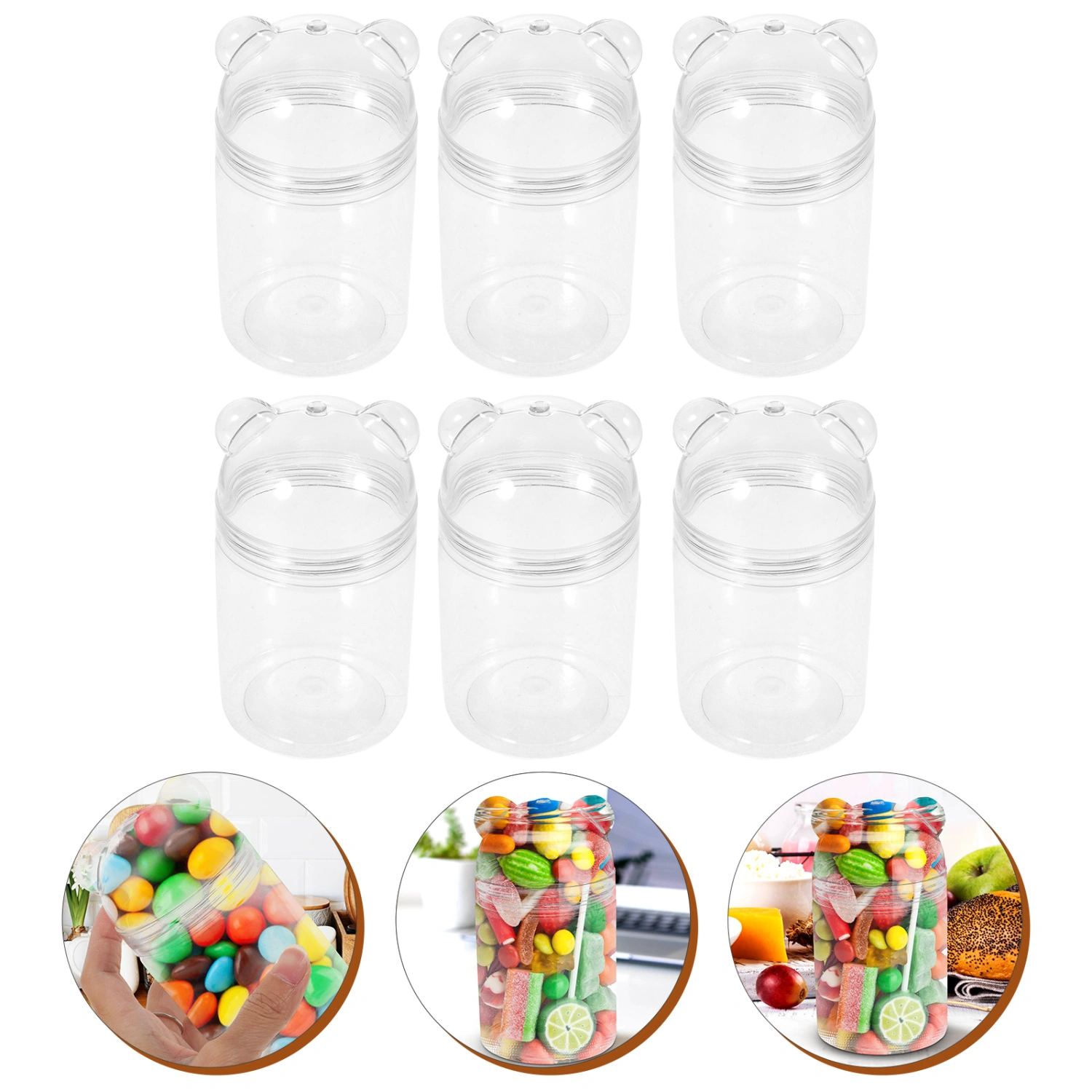 6pcs Transparent Candy Bottles Bear Shape Holiday Party Candy Storage Jar(250ml)
