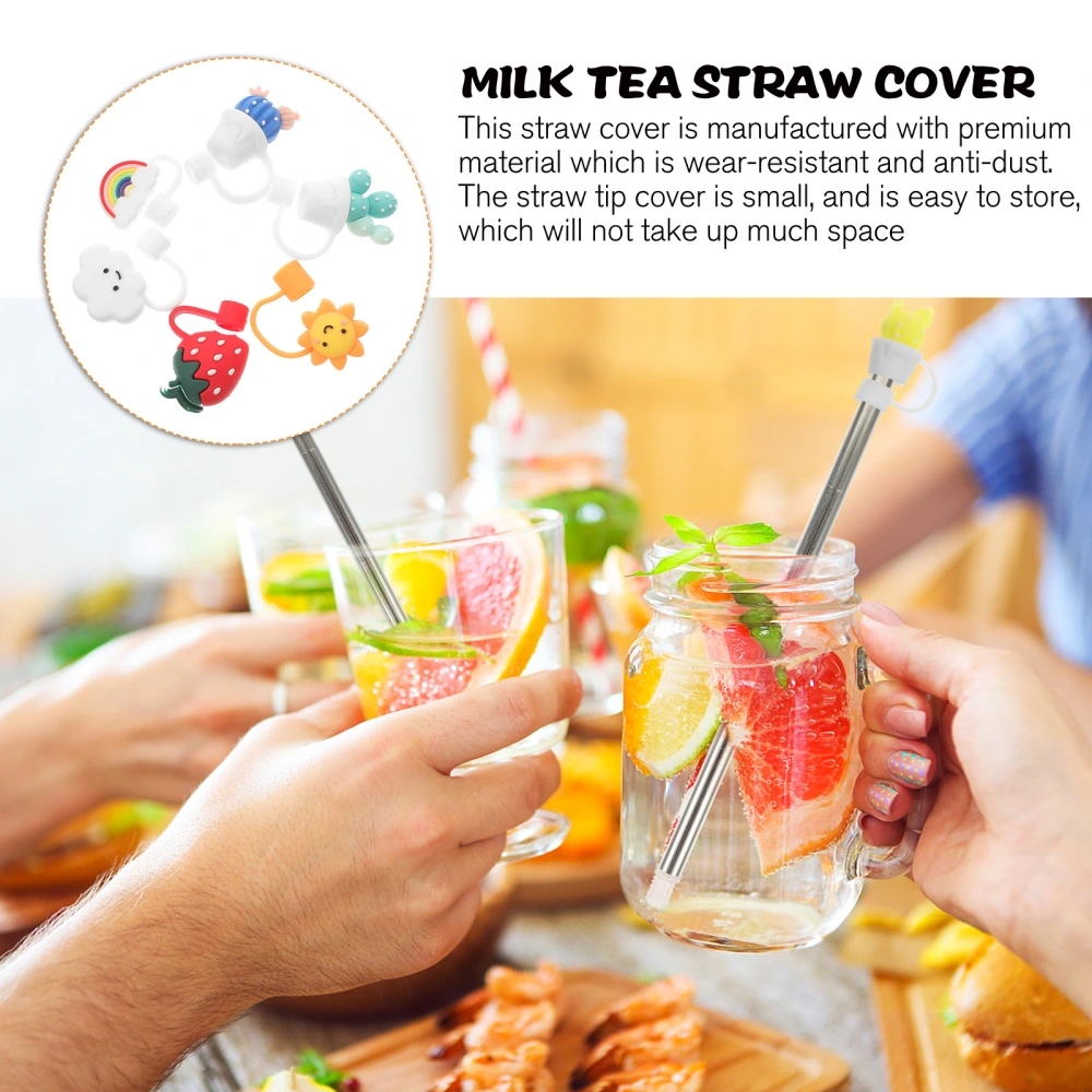 6pcs  Decorative Drinking Straw Covers Replaceable Bottle Straw Caps Cartoon Design Straw Plugs