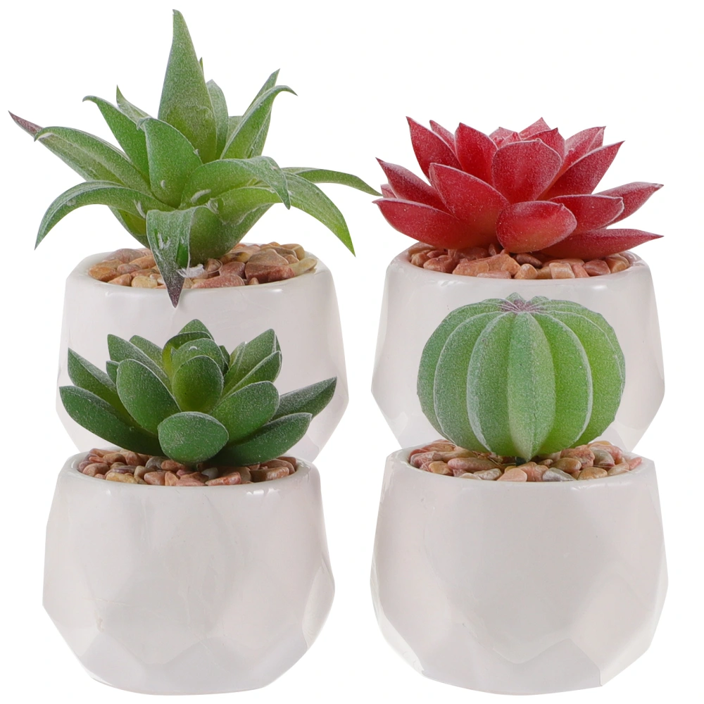 4pcs Artificial Potted Plant Decoration Vivid Potted Succulent Model Indoors Outdoors Desk Decoration