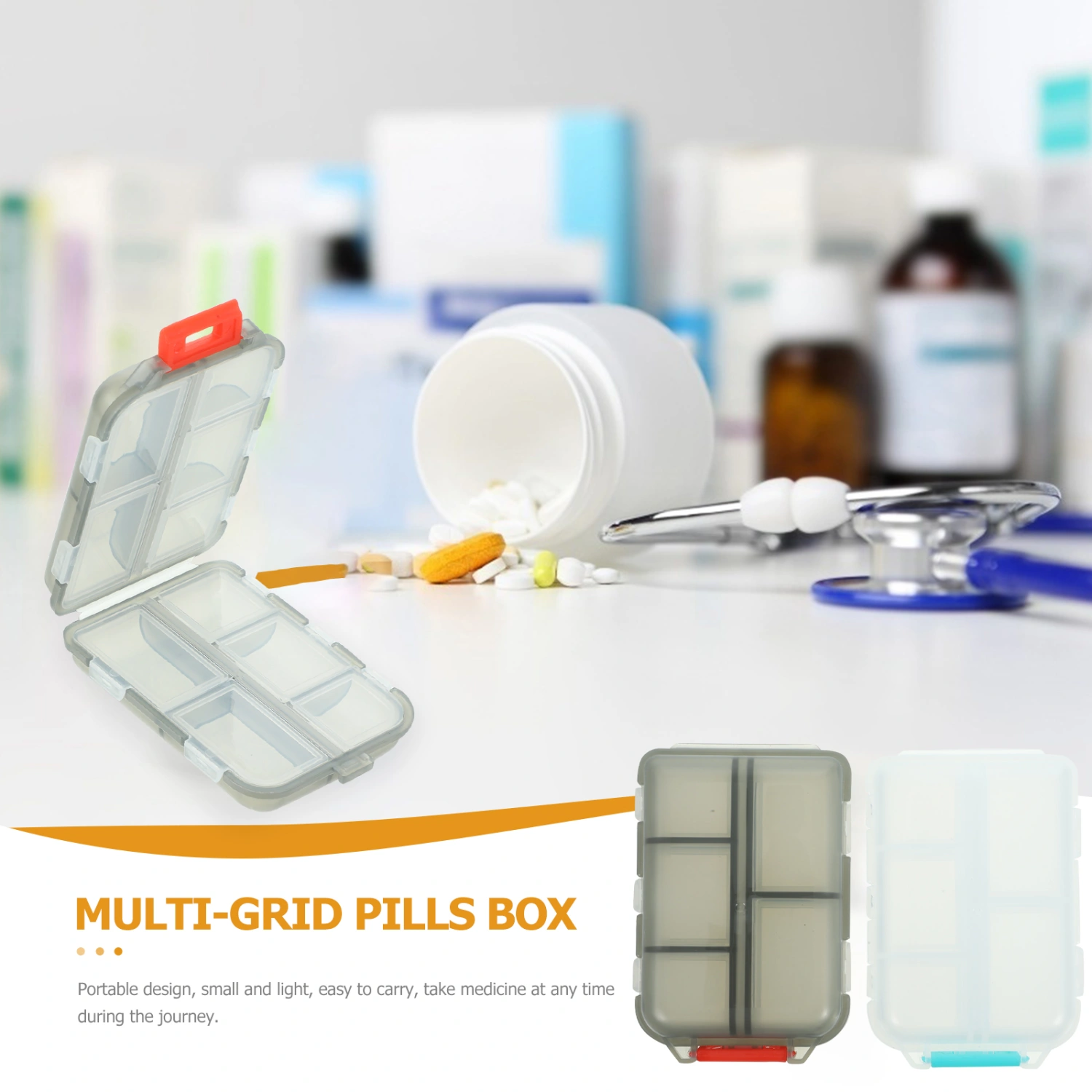 2pcs Medicine Case 10-grid Compact Pill Box Organizer Weekly Pill Case Box