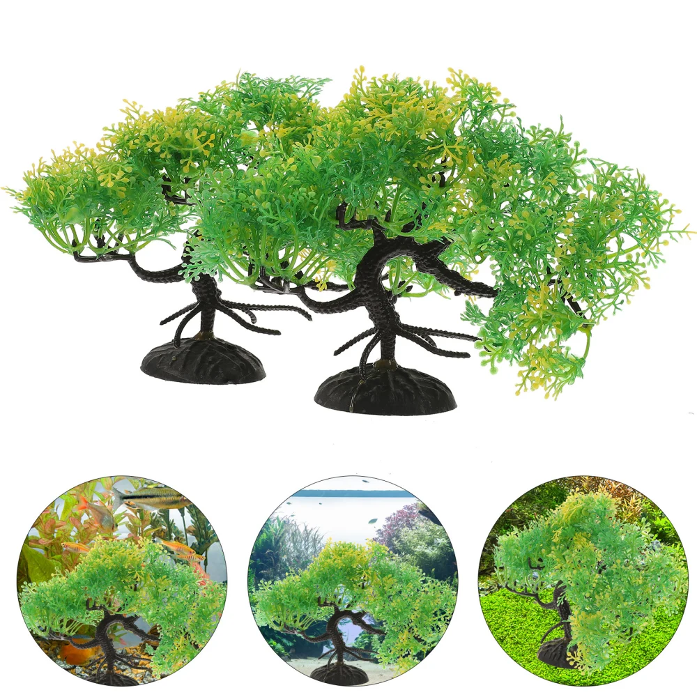 2Pcs Aquarium Bonsai Fish Tank Artificial Pine Tree Plant Aquarium Decoration Fish Tank Plant