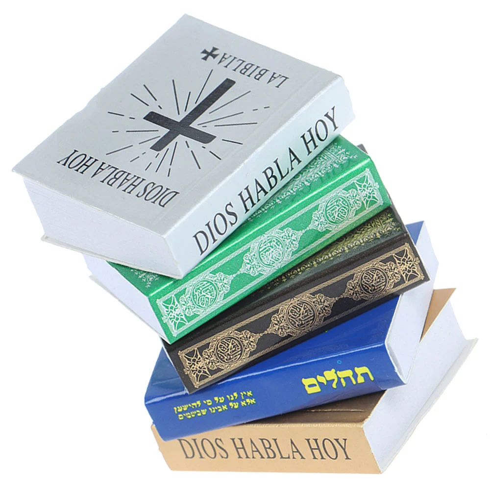 5Pcs Mini Books Decors Mini House Bible Models Tiny Bible Book Ornaments Kids Miniature Book Toys