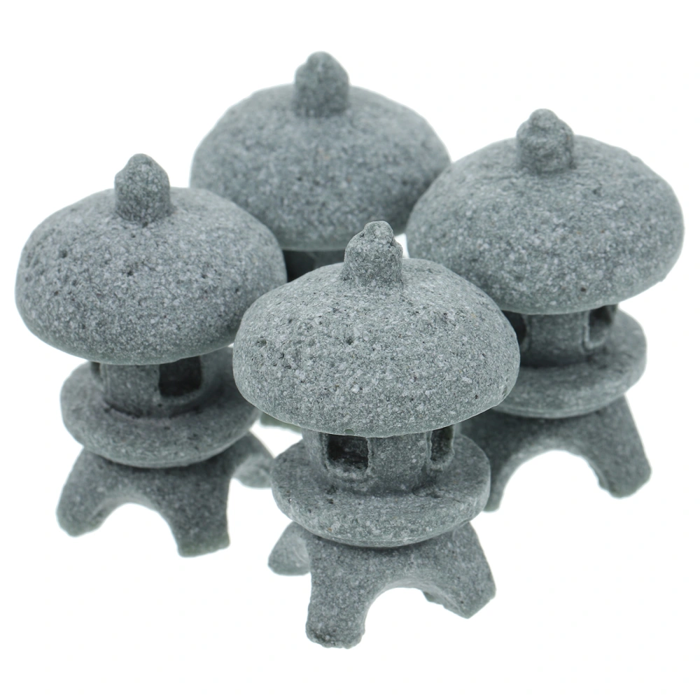 4Pcs Asian Pagoda Statue Japanese Stone Lantern Zen Style Sculpture Garden Statue