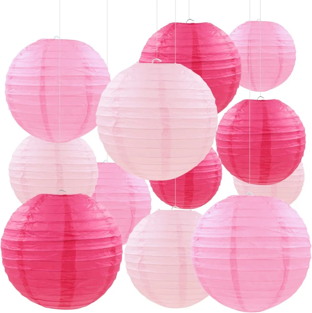 12pcs Hanging Round Lantern Decoration Colorful Paper Hanging Lantern Party Pendant