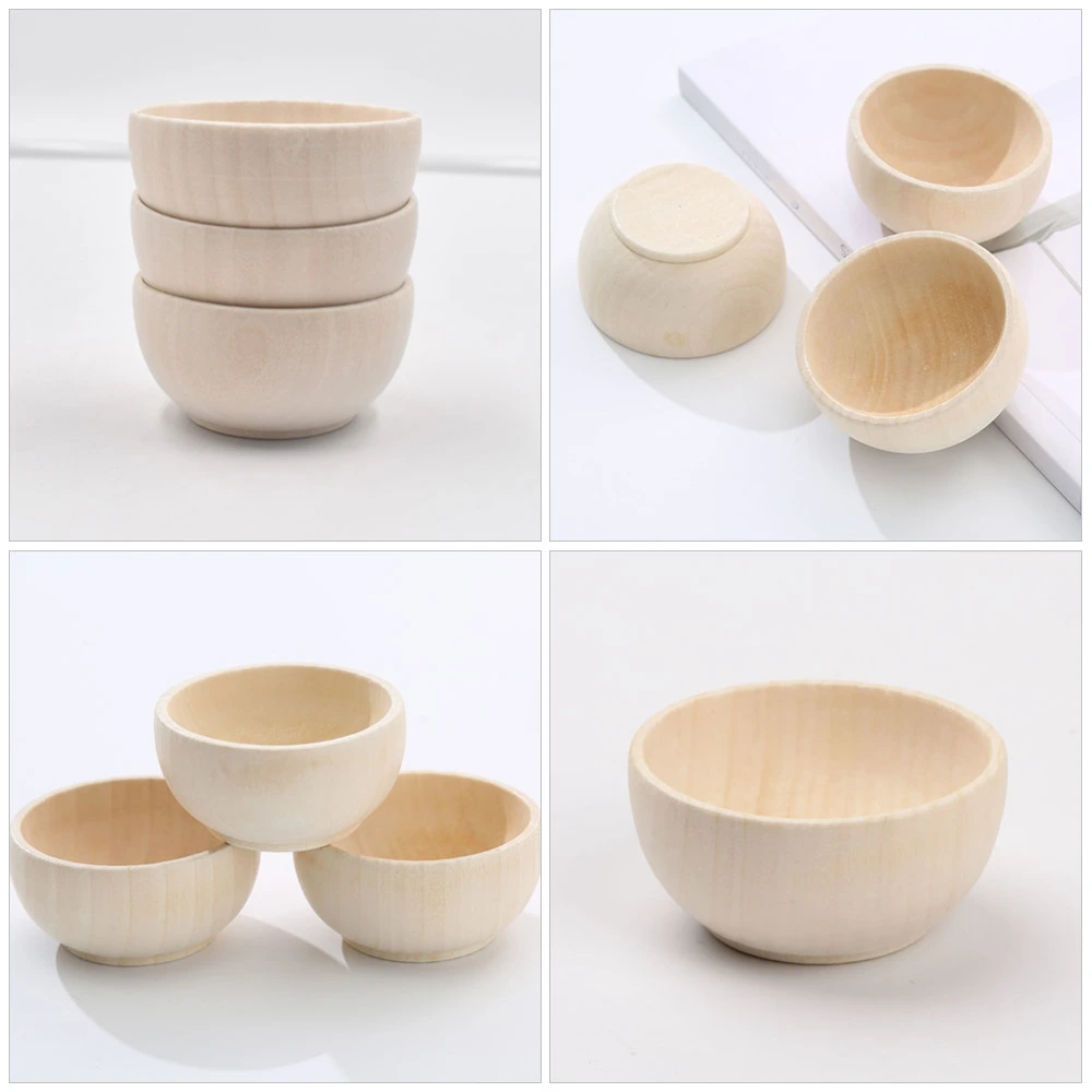 5 pcs Wooden Craft Bowls Unfinished Wooden Bowls Unpainted Wood Bowls Kids DIY Wood Bowls