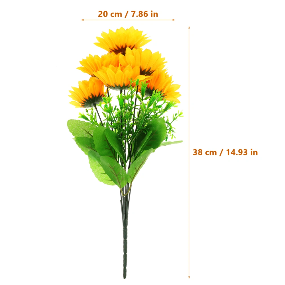 2pcs Artificial Sunflower Bunches Fake 7-head Sunflower Realistic Plants Decor