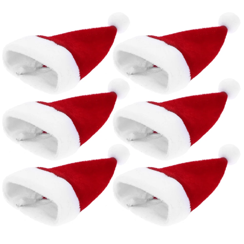 6pcs Miniature Christmas Hat Decoration Widely-used Small  Santa Hat for Cutlery Lollipop Bottle