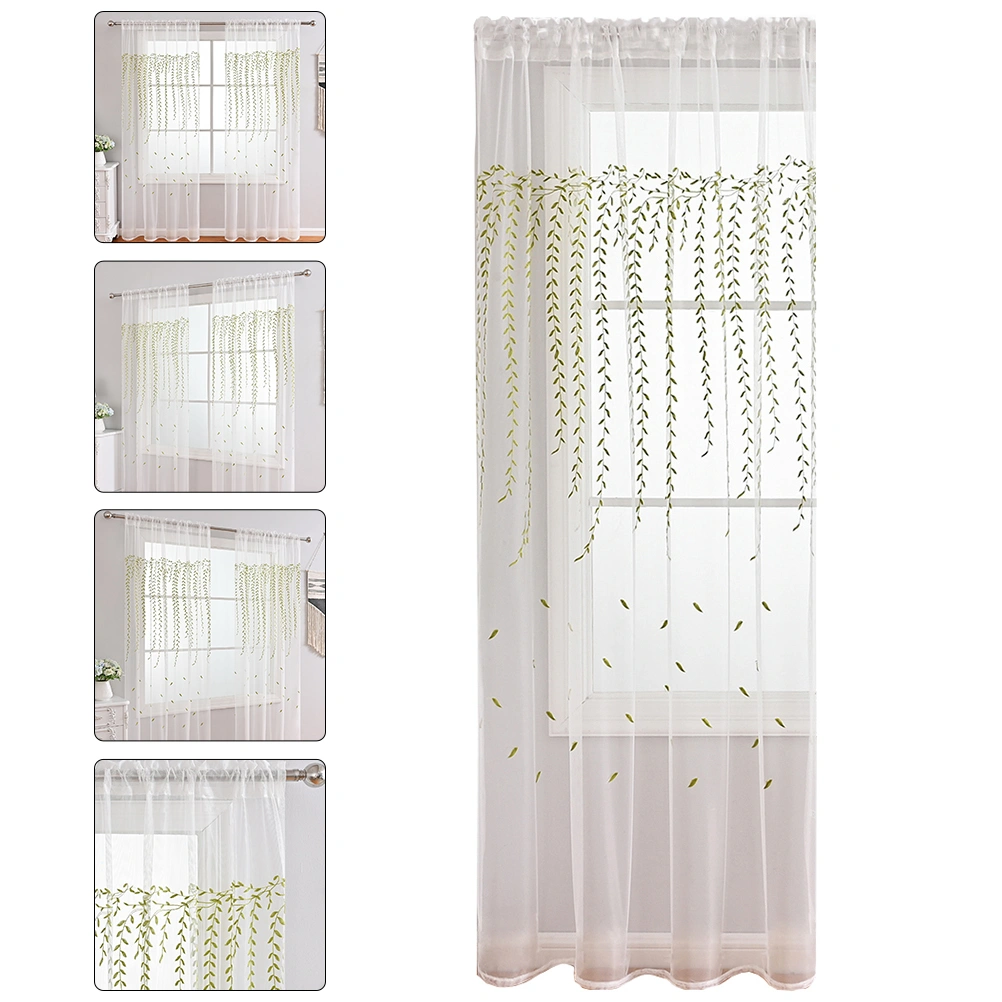 Leaf Tulle Curtain Sheer Curtain Window Balcony Room Decoration Wicker Pattern Curtain