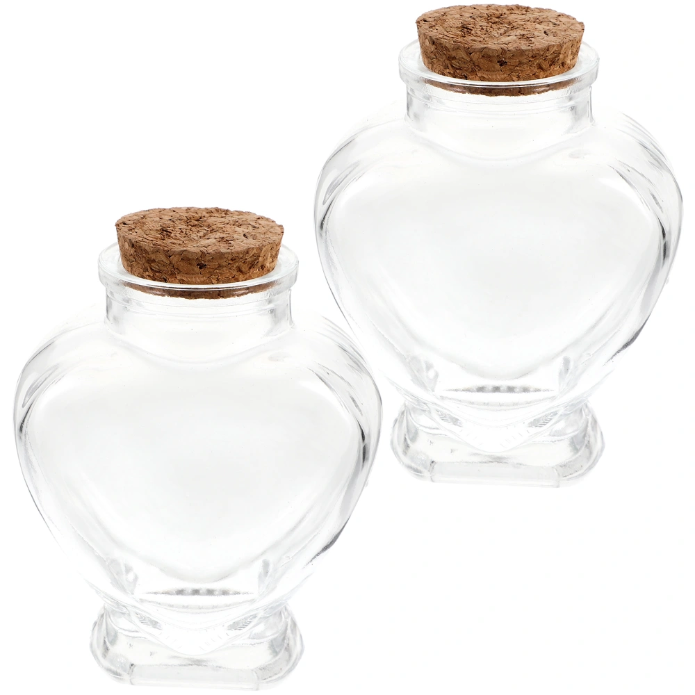 2pcs Wishing Drift Bottle Heart Shape Storage Jar Glass Storage Bottle Wishing Bottle