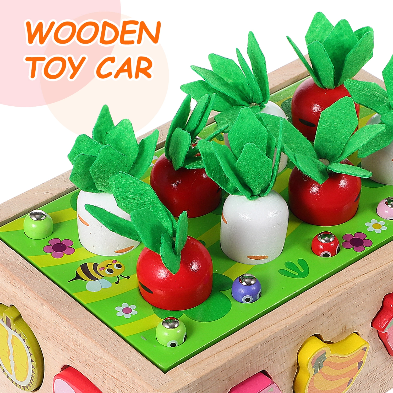 Wooden Educational Toy Farm Orchard Car Toy Carrot Harvest Game Toy for Kids Birthday Gifts
