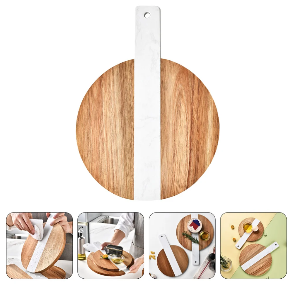 Cutting Board Marble Natural Wood Board Steak Fruits Serving Board with Handle Bread Display Board