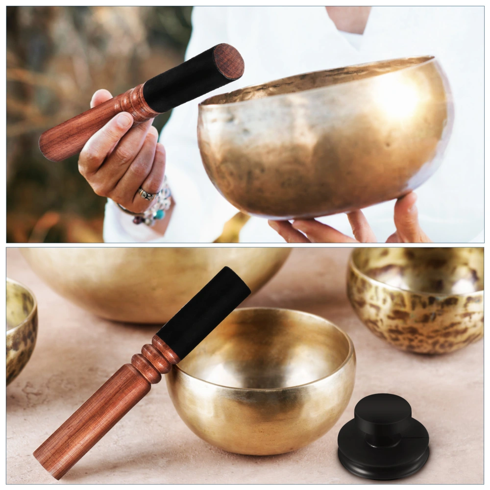 Buddha Sound Bowl Suction Singing Bowl Lifting Handle Rubber Sucker Tool with Leather Wrapped Stick