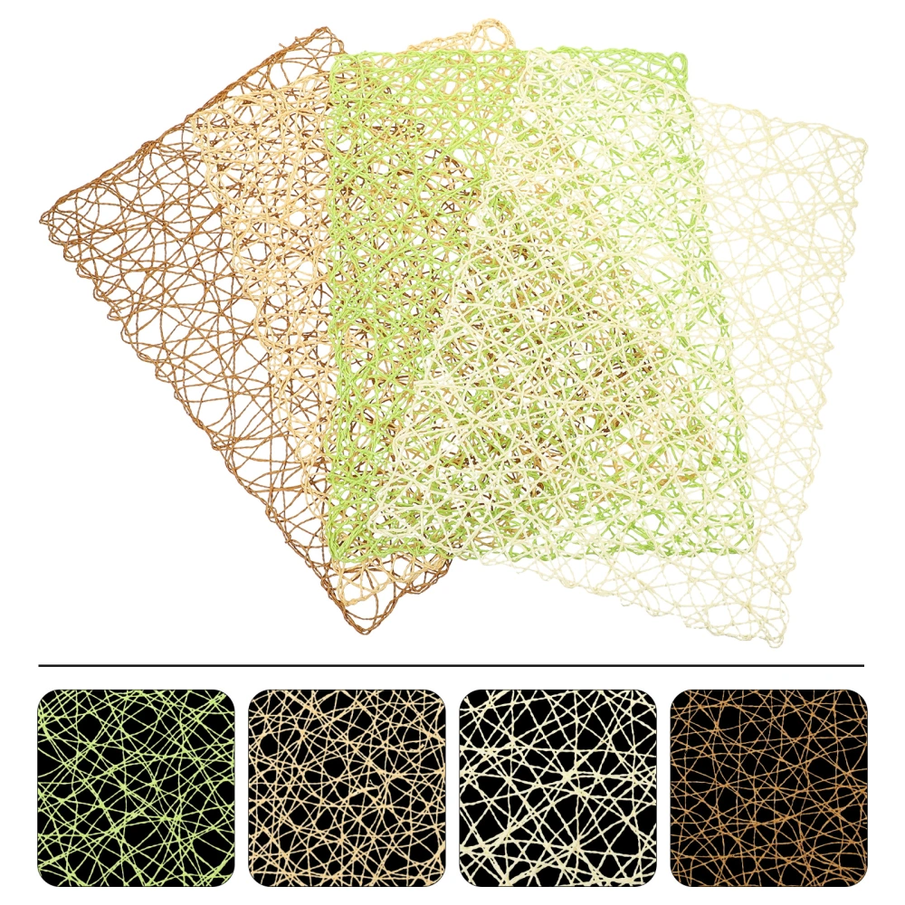 4pcs Paper Rope Woven Placemat Desktop Hollow Coaster Handmade Rustic Style Rectangular Cup Mat