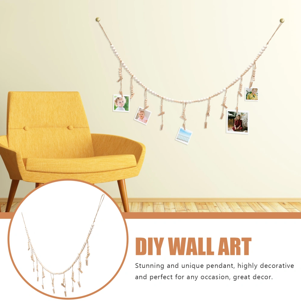 Wall Hanging Photo Display with Wooden Beads Garland Picture Wall Photo Holders with Clips