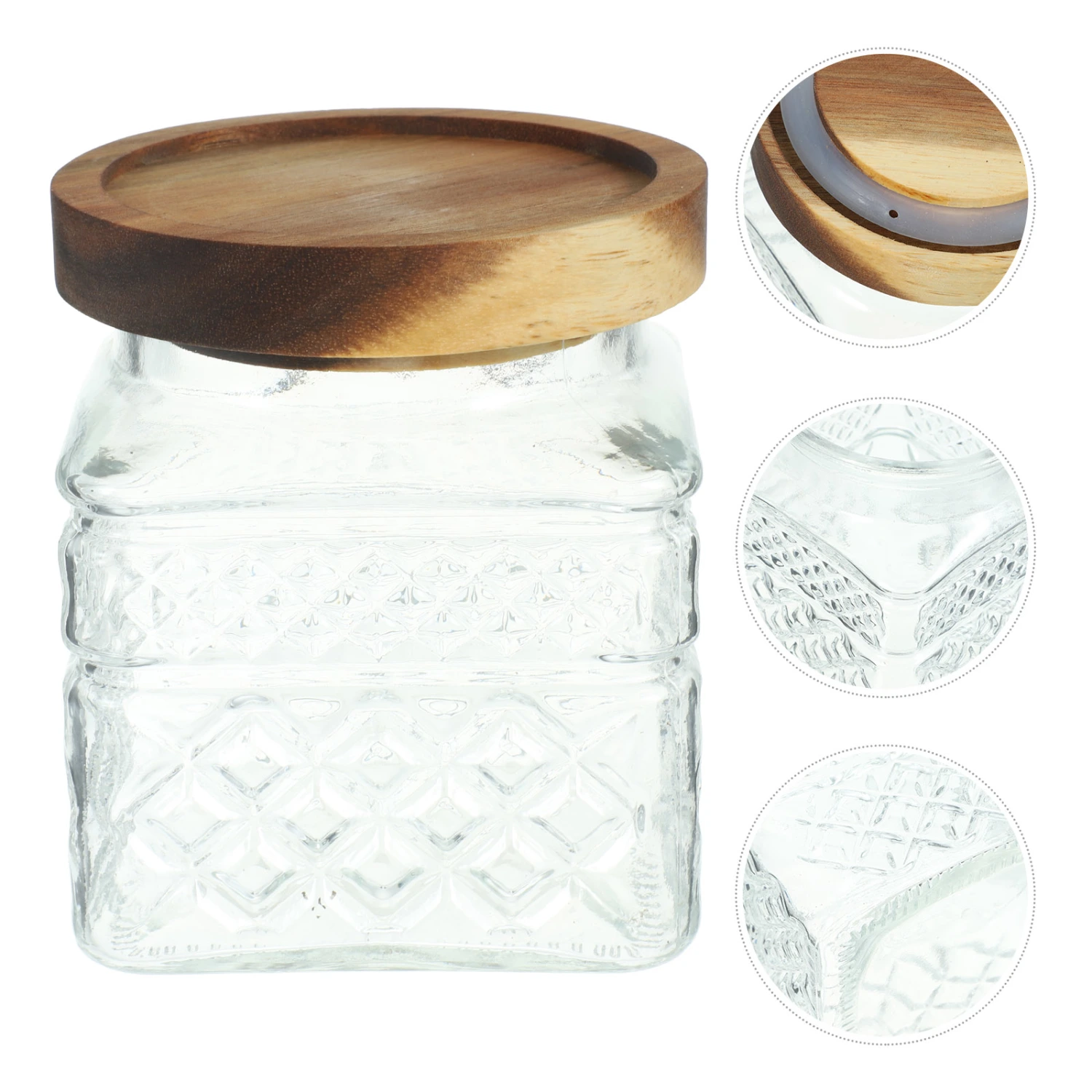 Glass Tea Container Clear Tea Canister Cereal Canister Glass Jar with Wood Lid Dry Fruit Storage Holder