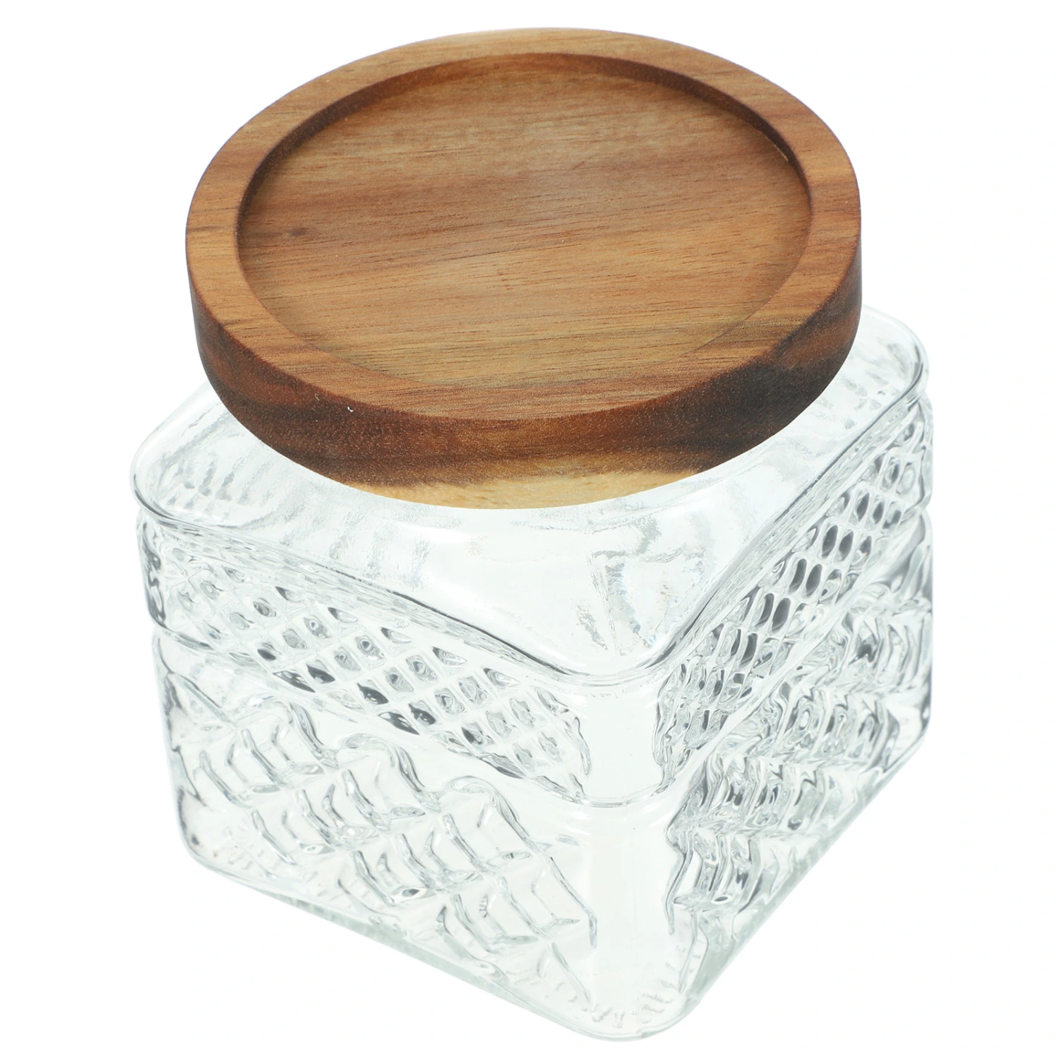Glass Tea Container Clear Tea Canister Cereal Canister Glass Jar with Wood Lid Dry Fruit Storage Holder