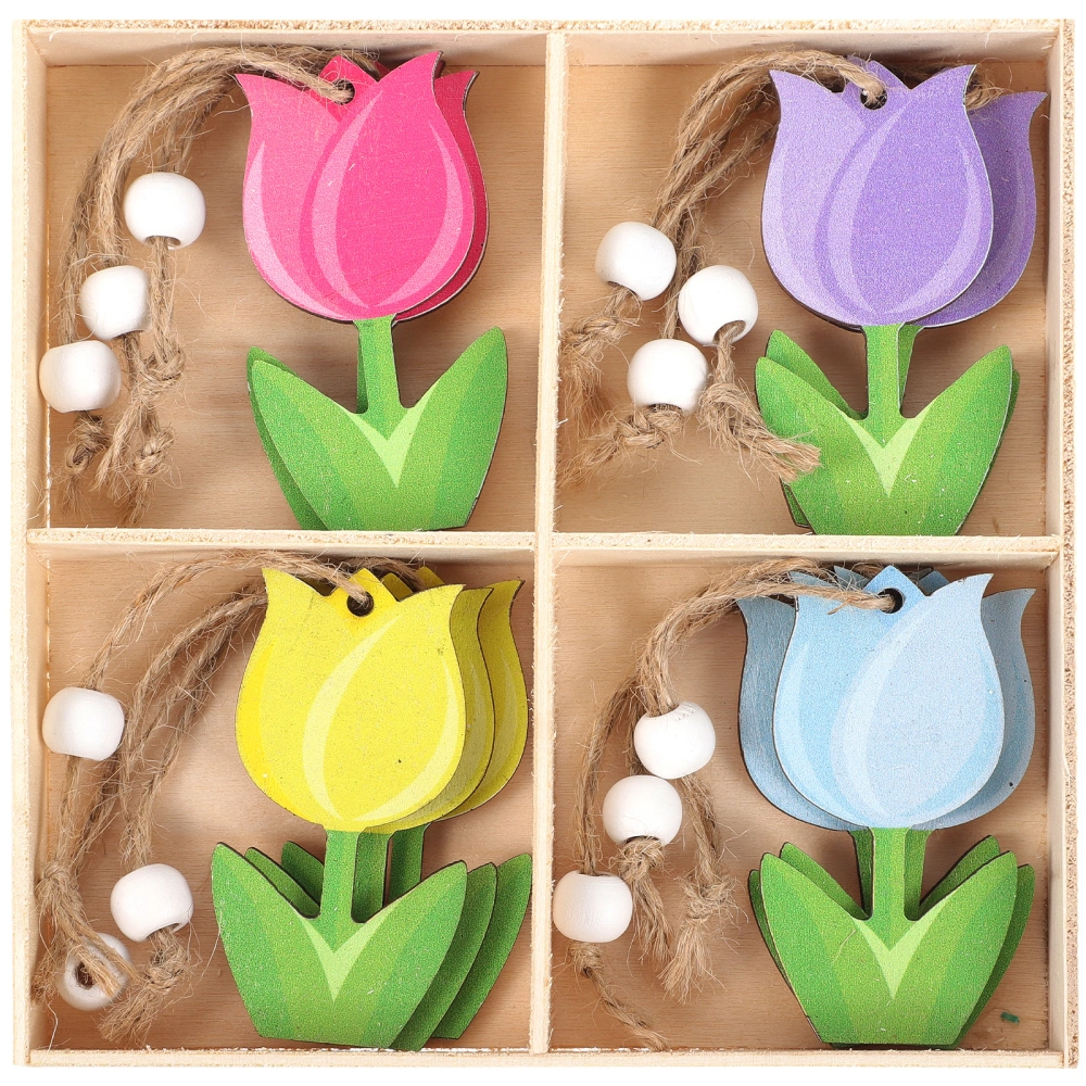 12pcs Tulip Ornaments Tulip Hanging Ornaments Wooden Embellishments for Mothers' Day Decor