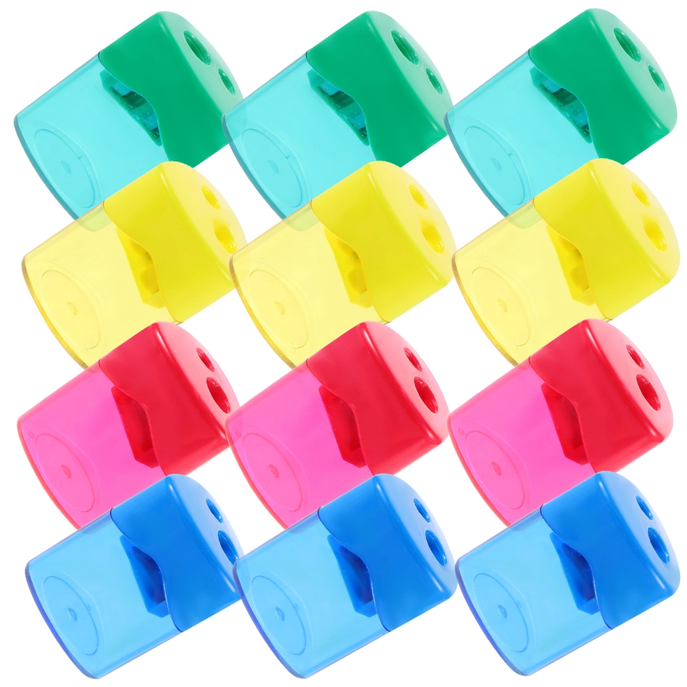 12pcs Manual Pencil Sharpeners Handheld Pencil Sharpeners Double-holes Pencil Sharpeners