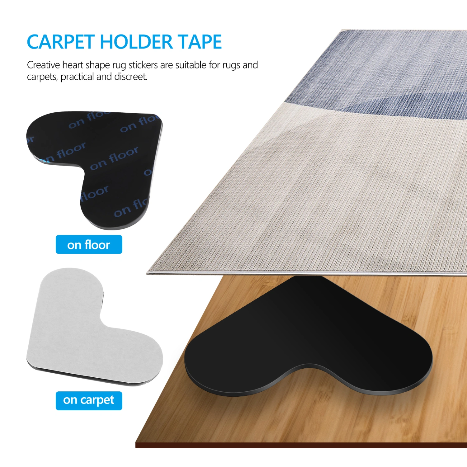 4 Pcs Rug Grippers Heart Shape Rug Pads Rug Tapes Carpet Stickers for Hardwood Floors Tiles Area Rugs