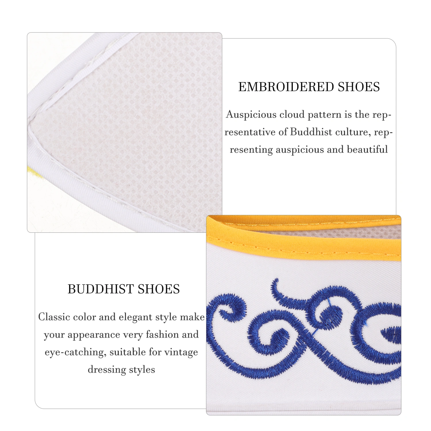 1 Pair Buddhist Shoes Embroidered Shoes Women Ethnic Shoes Auspicious Cloud Pattern Shoes