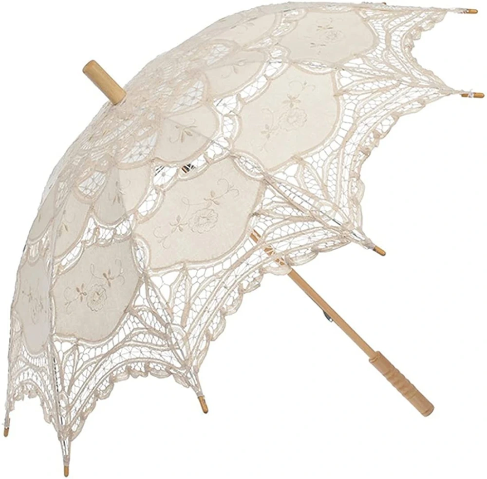 Wedding Party Bridal Lace Parasol Portable Flower Children Umbrella Elegant Embroidery Umbrella