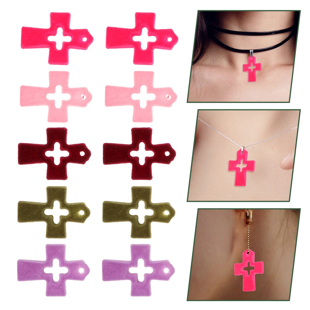 10pcs Craft Cross Bead Charms Flocking Cross Beads Small Necklace Bracelet Making Beads