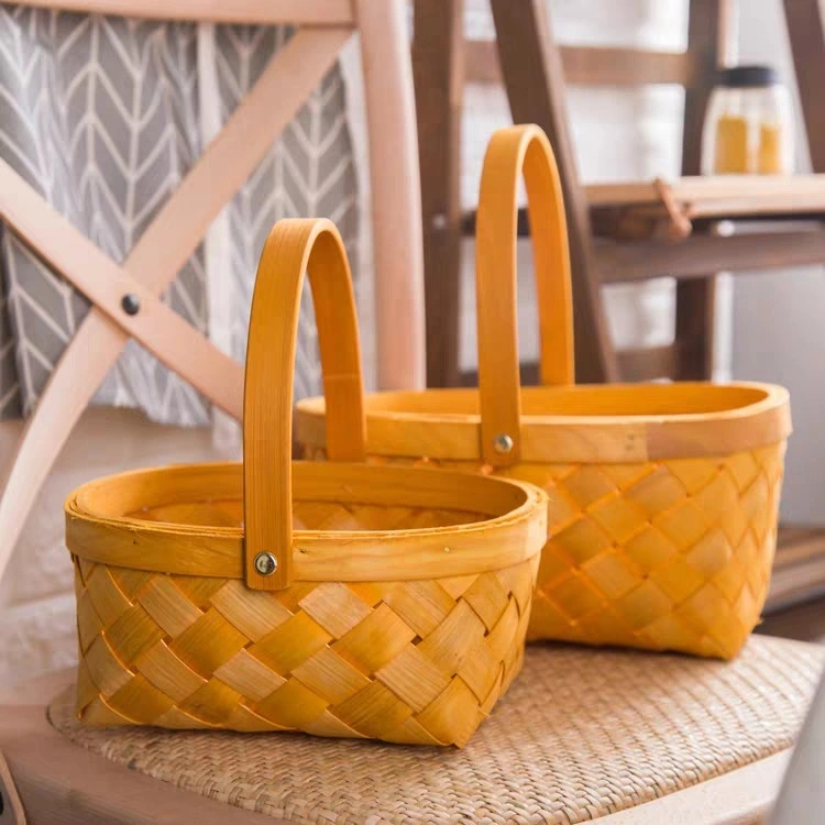 Wood Woven Storage Basket Household Sundries Storage Woven Basket Decorative Flower Arrangement Basket