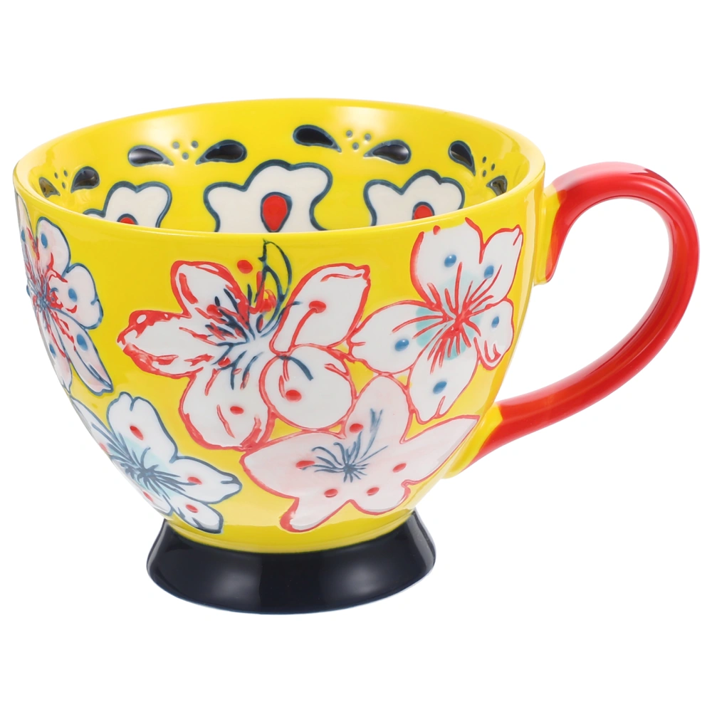 Household Breakfast Cup Ceramic Coffee Mug Hand Painted Flower Pattern  Drinkware