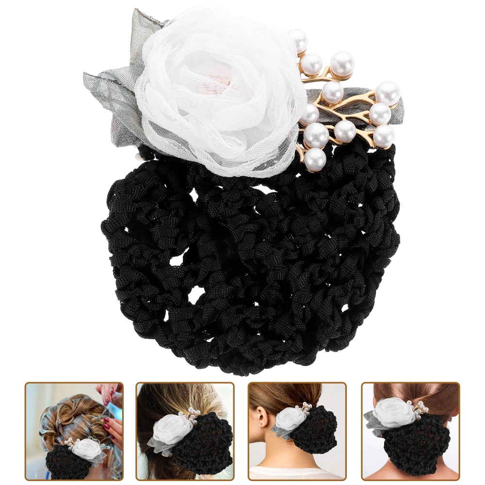 2pcs Women Hair Bun Covers Hair Bun Clips Flower Hair Nets for Stewardess Banks Staff