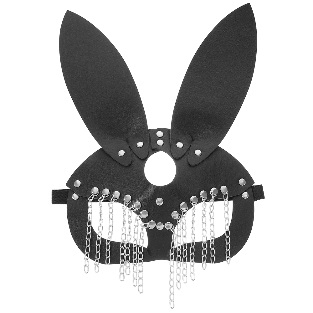 Carnival Leather Rabbit Mask Unique Half Face Cosplay Mask Halloween Bunny Mask With Chain