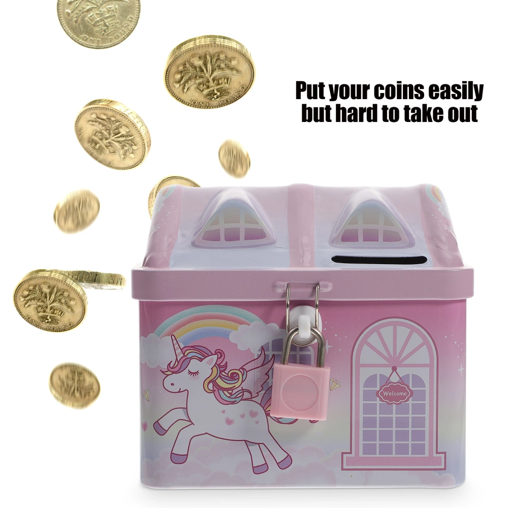 Tinplate Piggy Bank Kids Piggy Bank House Shaped Saving Pot Adornment Metal Saving Pot with Lock