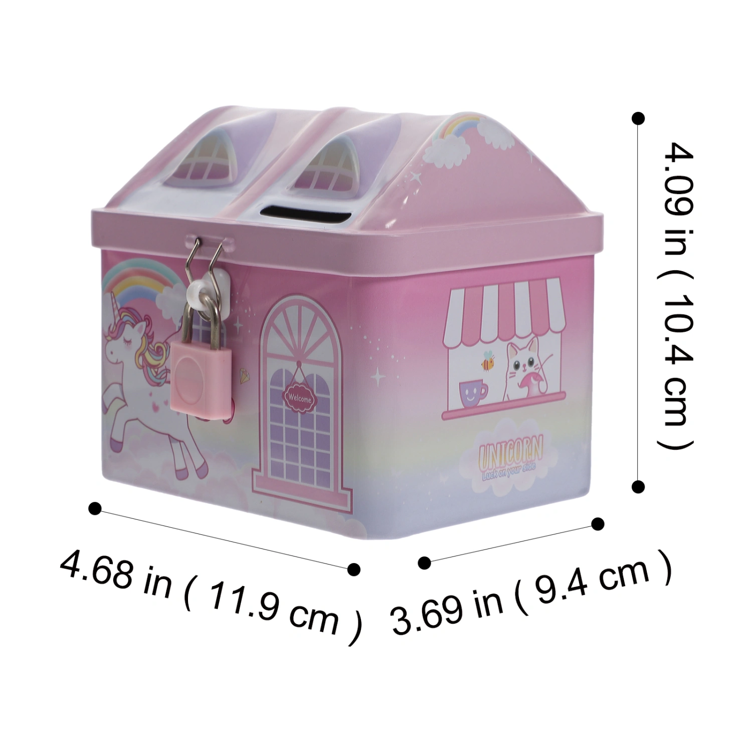 Tinplate Piggy Bank Kids Piggy Bank House Shaped Saving Pot Adornment Metal Saving Pot with Lock