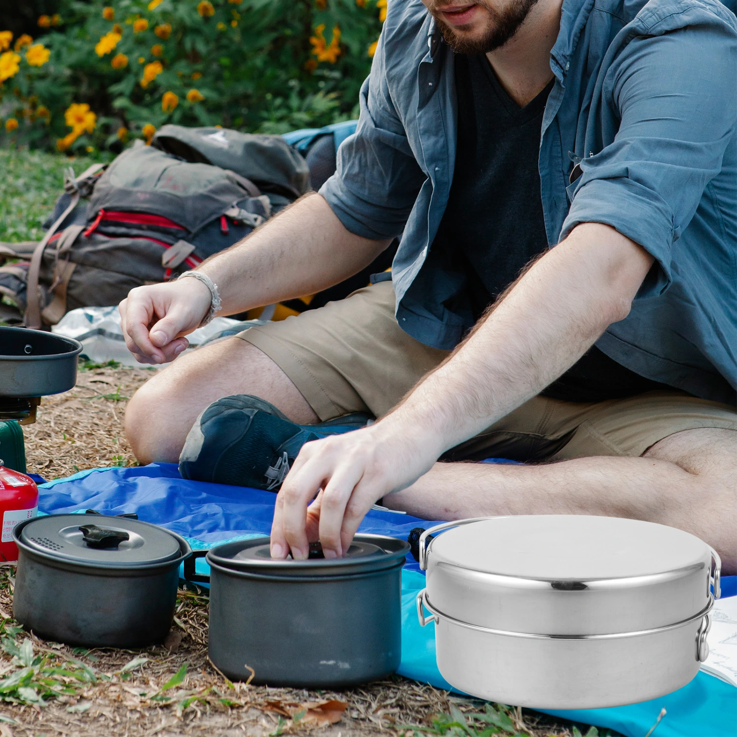 1 Set of Camping Pot Pan Set Stainless Steel Camping Cookware Camping Cooking Utensils