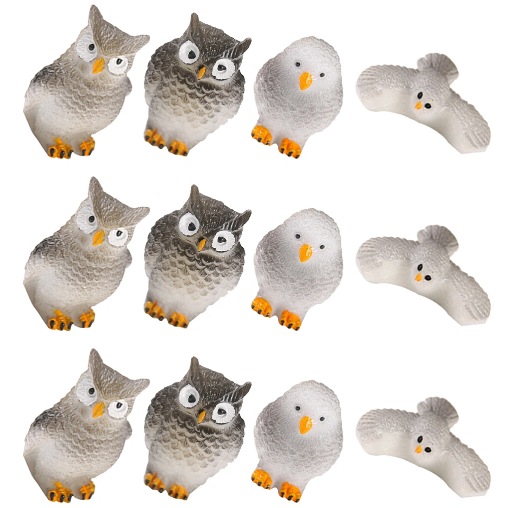 12Pcs Lovely Owl Figurine Adorable Owl Statue Figurine Ornament Owl Sculpture Figurine