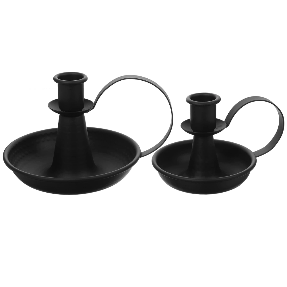 2pcs Tabletop Iron Art Candle Stand Retro Candle Holder Desktop Metal Pillar Candlestick