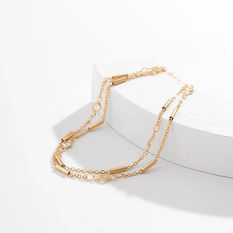 2pcs Womens Anklets Double Layered Anklet Bracelets Dainty Adjustable Anklets