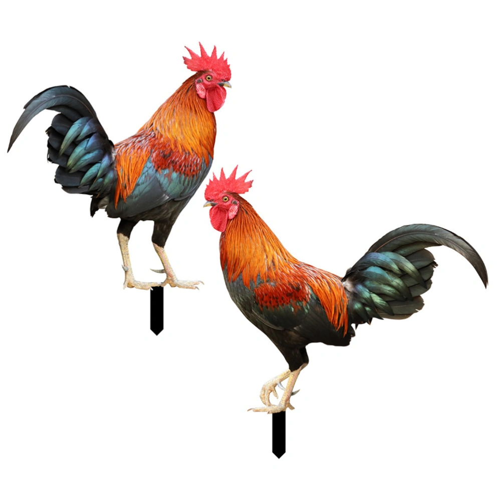 2Pcs Garden Chicken Insert Stake Acrylic Rooster Stake Decoration Chicken Yard Sign