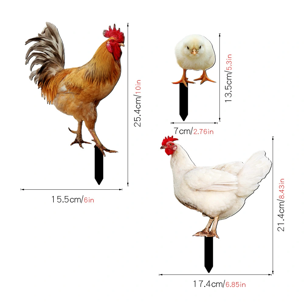 3pcs  Garden Chicken Stakes Acrylic Hen Stakes Decorative Chicken Stakes Lawn Yard Chicken Stakes